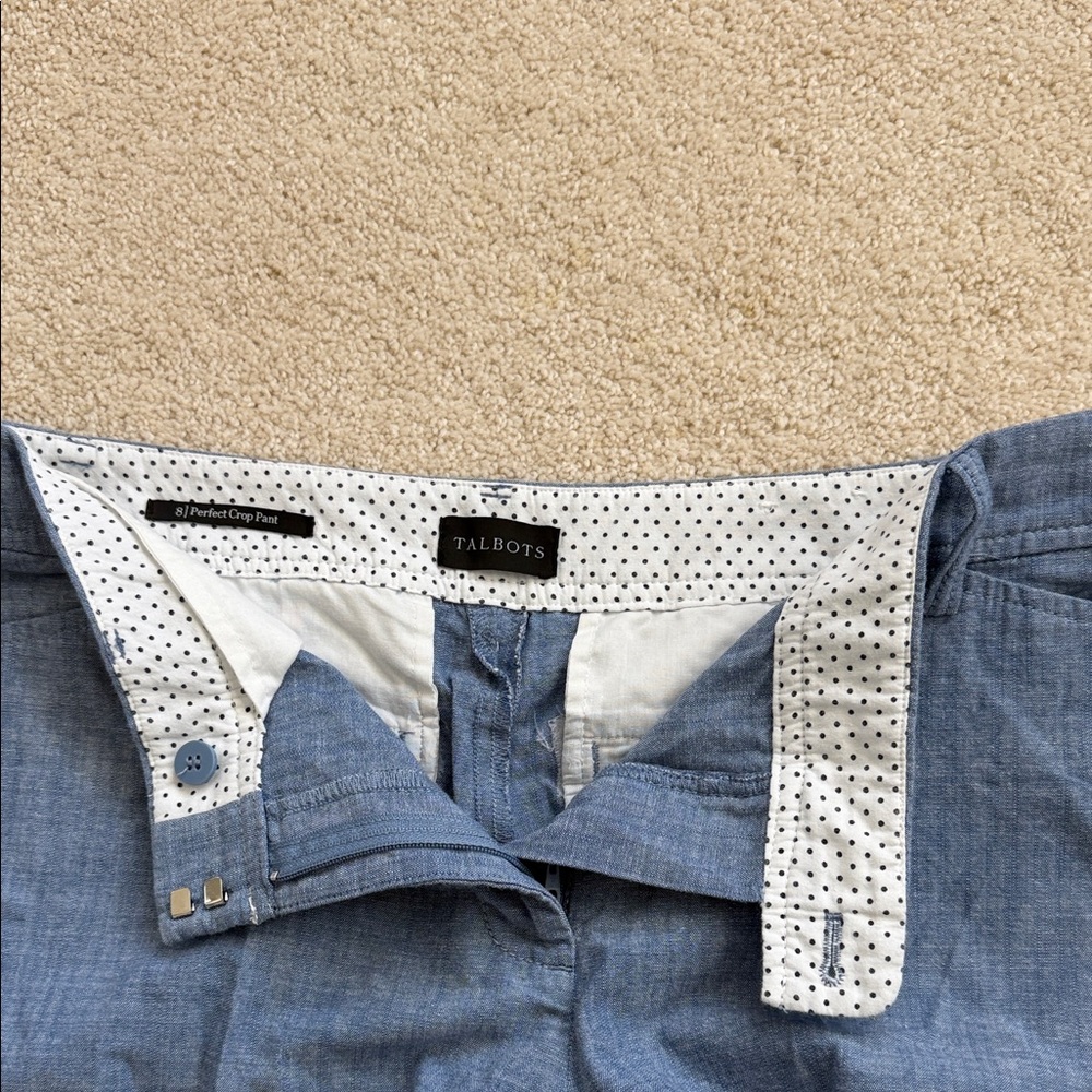 Talbots Chambray Cropped Pants with Polka Dot Lining